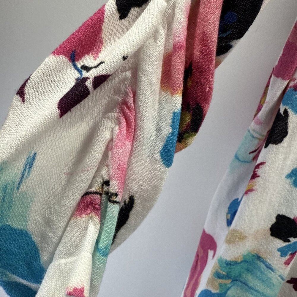 Chicos Women's‎ Cardigan Open Size XL Colorful Floral Ruched Sleeves Knit Light - Picture 4 of 8